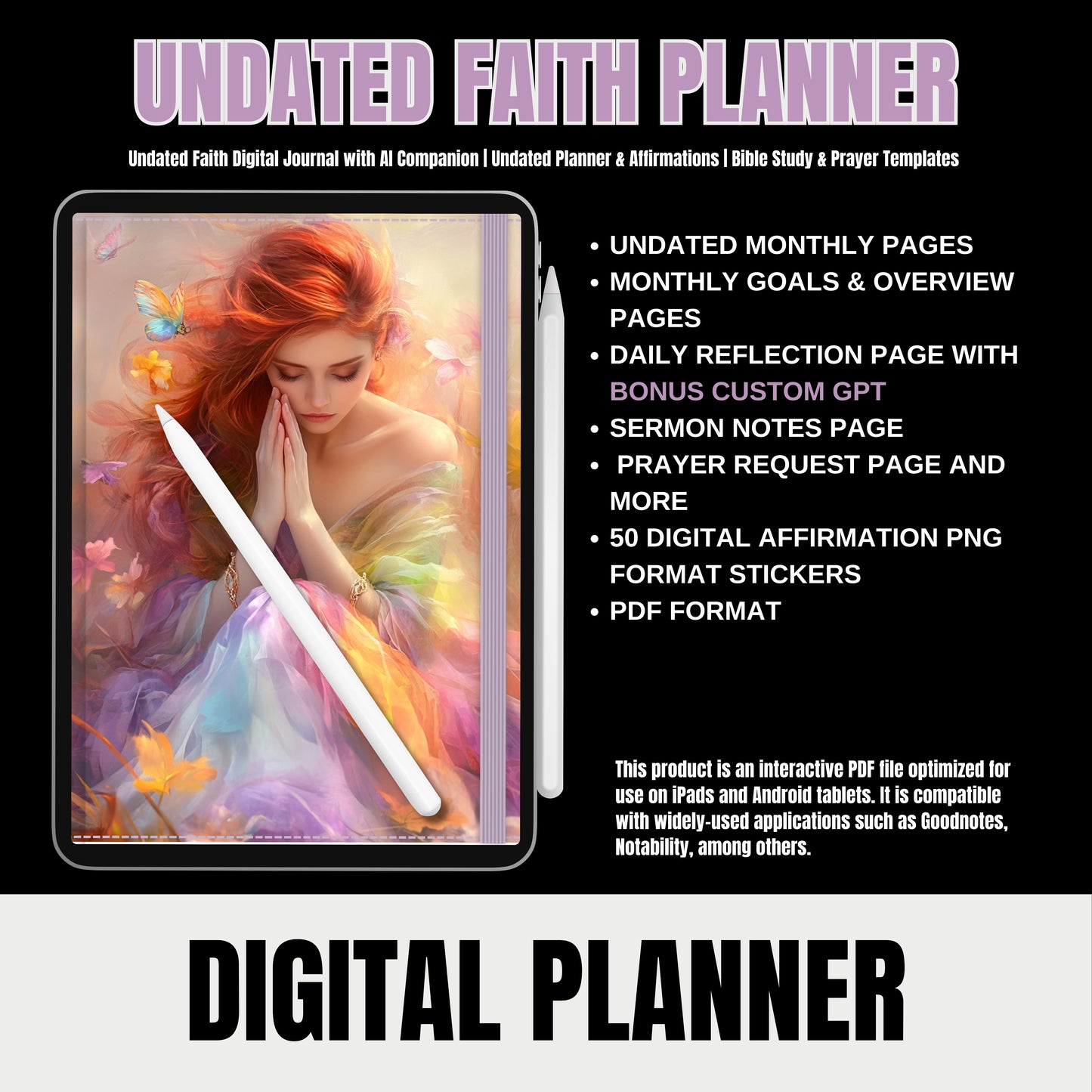 Undated Digital Faith Journal V4 with Affirmation Stickers & Companion GPT