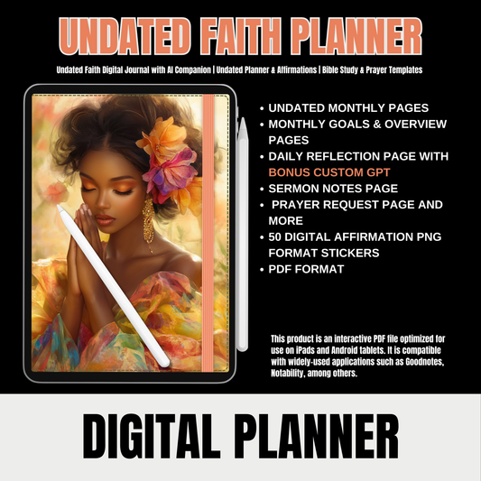 Undated Digital Faith Journal V1 with Affirmation Stickers & Companion GPT