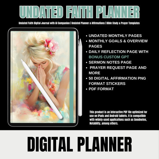 Undated Digital Faith Journal V2 with Affirmation Stickers & Companion GPT