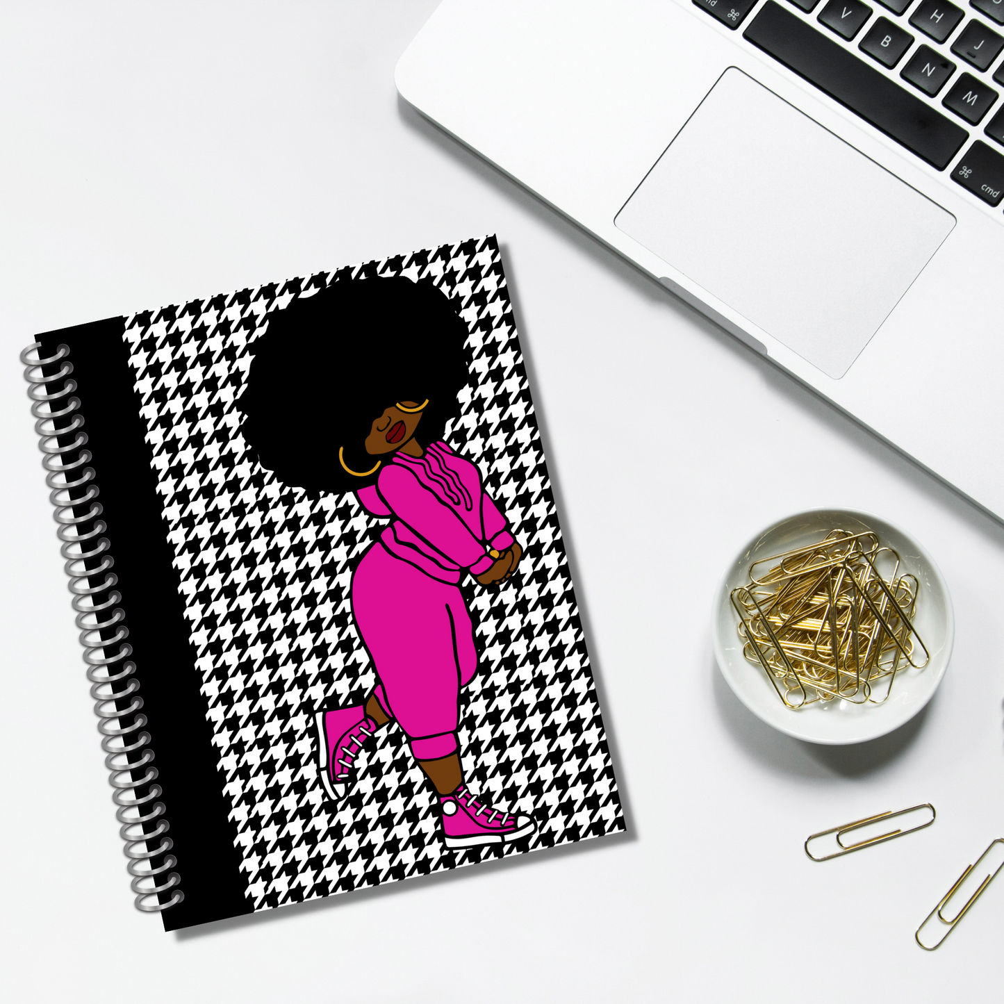 Spiral Bound Notebook - Houndstooth Pink Fro