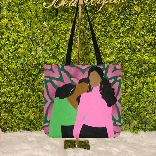 Reusable Shopping Bag - Pink and Green Sisters