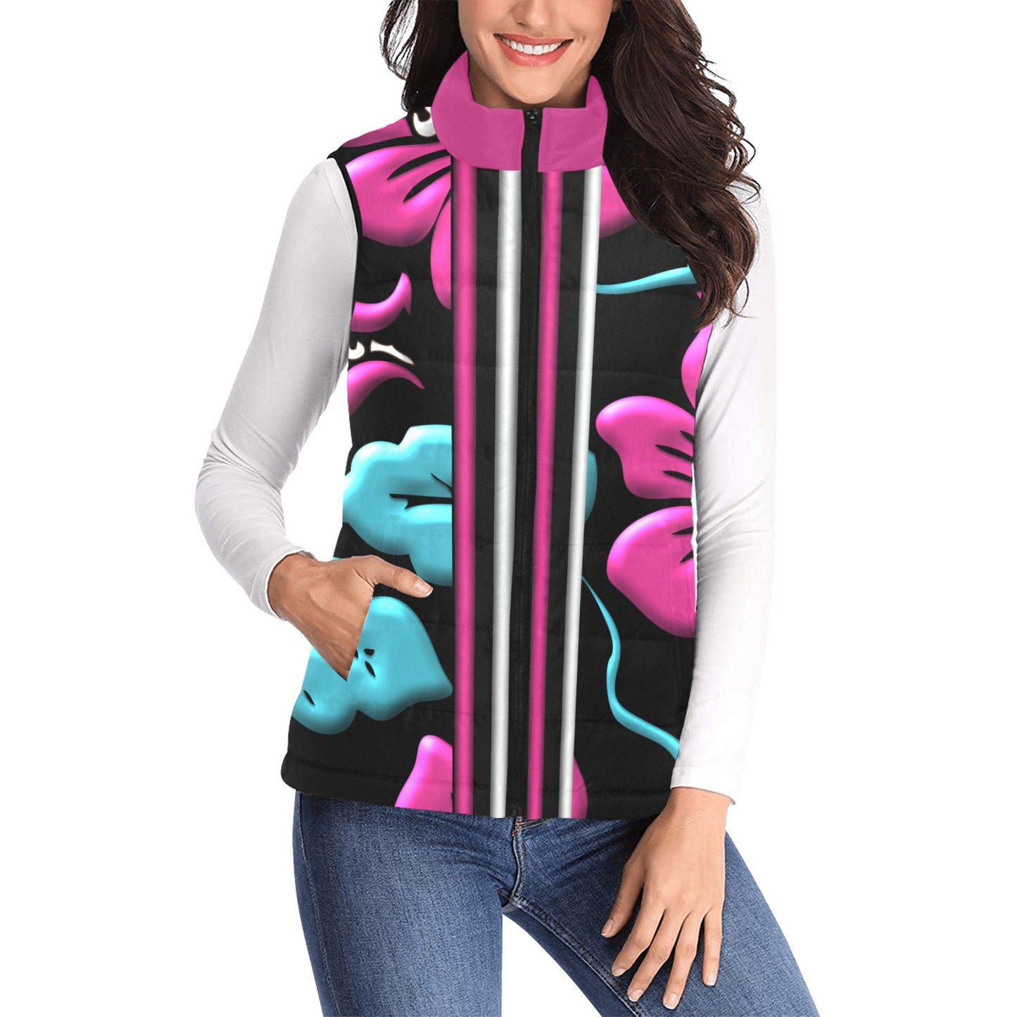 Puffer Vest - Pink and Blue Floral