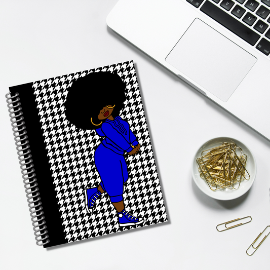 Spiral Bound Notebook - Houndstooth Blue Fro