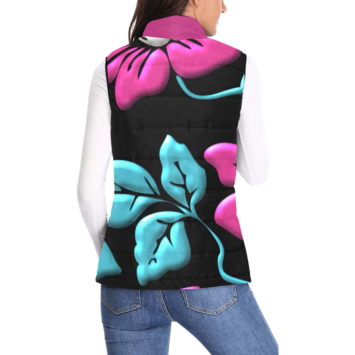 Puffer Vest - Pink and Blue Floral