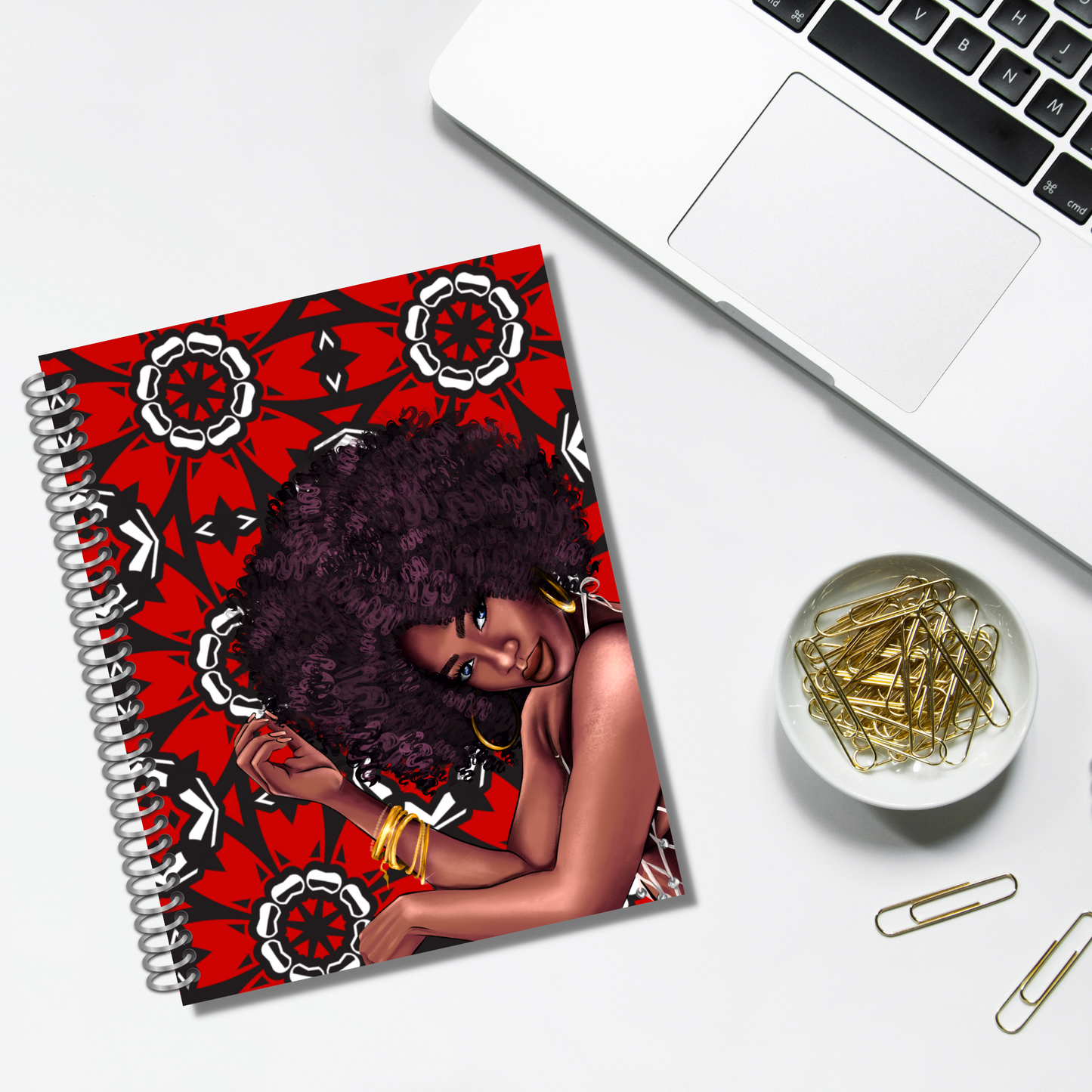 Spiral Bound Notebook - Red and Black Big Fro Chic