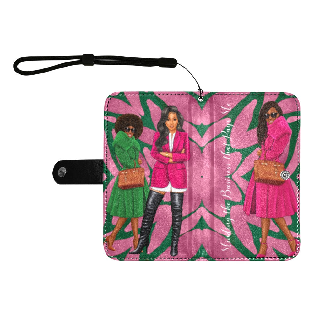 Cell Phone Wallet - Minding My Business - Pink and Green