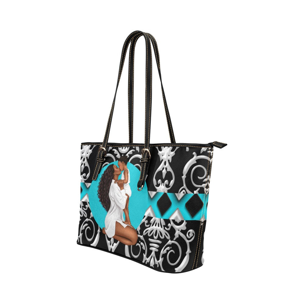 Tote - Mom and Me - Turquoise and  Black