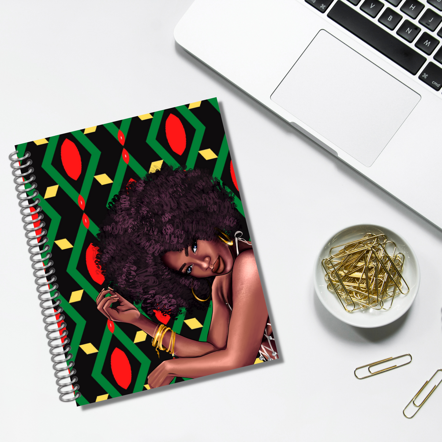 Spiral Bound Notebook - Black, Red and Yellow Big Fro Chic