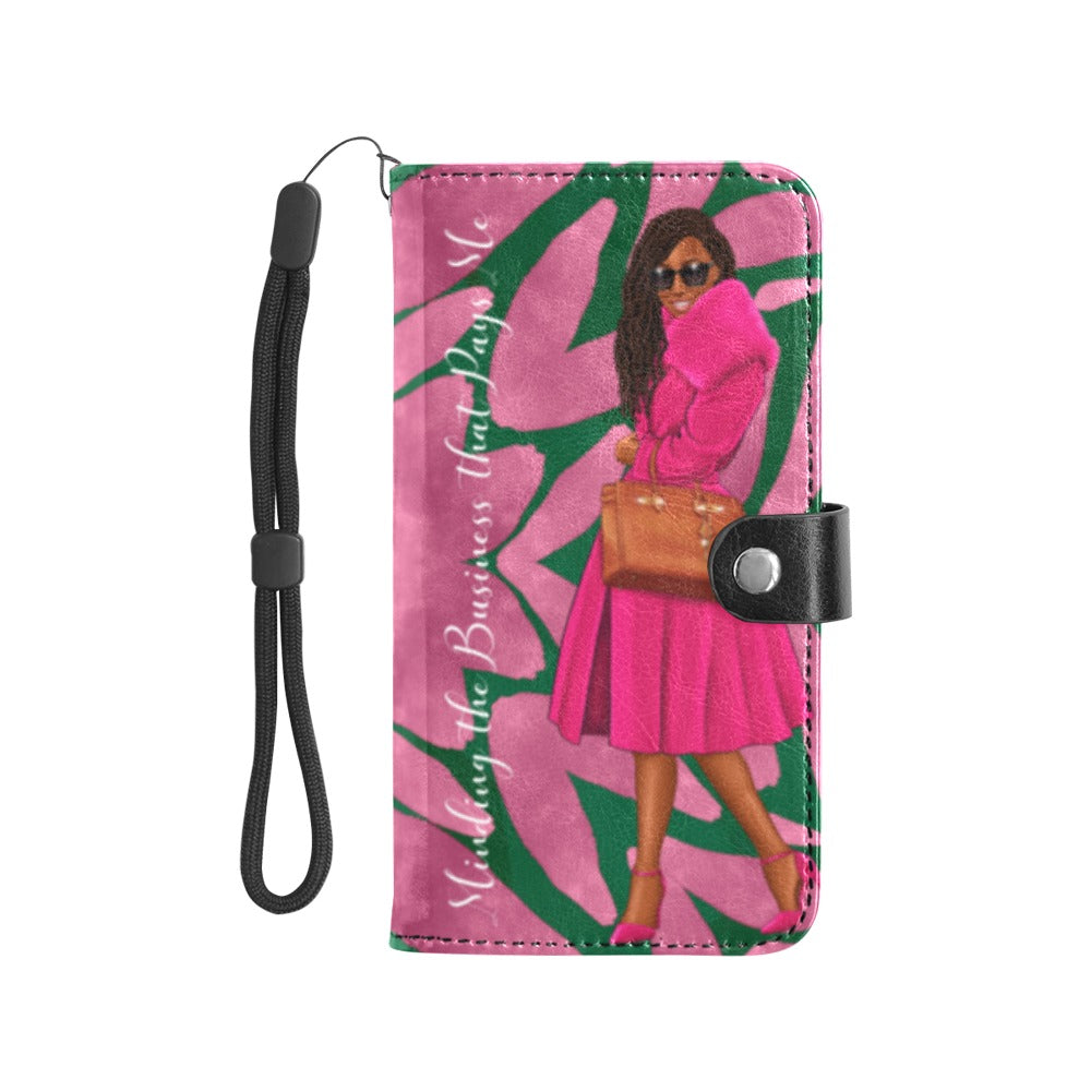 Cell Phone Wallet - Minding My Business - Pink and Green