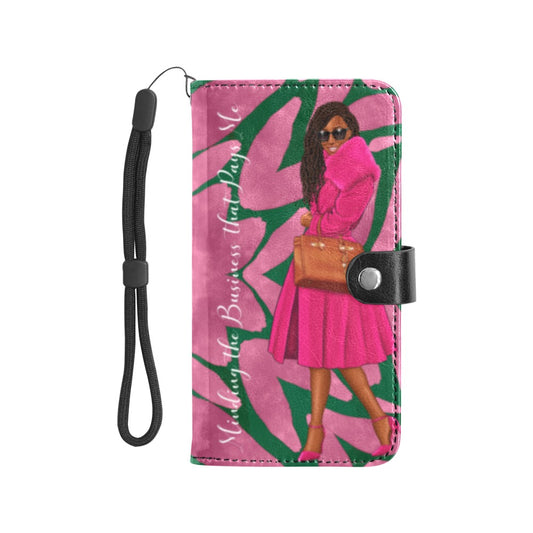 Cell Phone Wallet - Minding My Business - Pink and Green