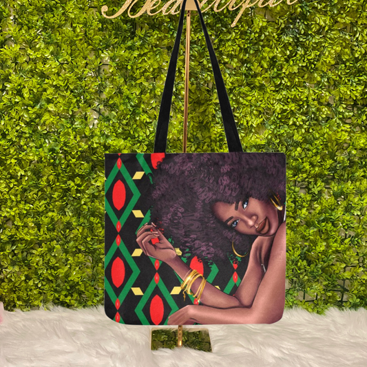 Reusable Shopping Bag - Black, Red and Yellow Fro Chic