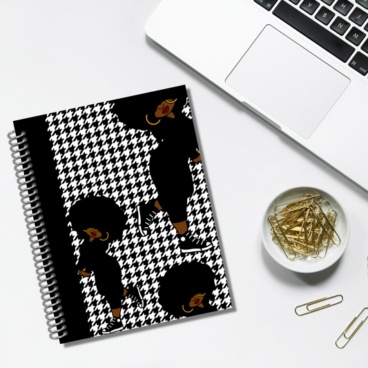 Spiral Bound Notebook - Houndstooth Black Fro