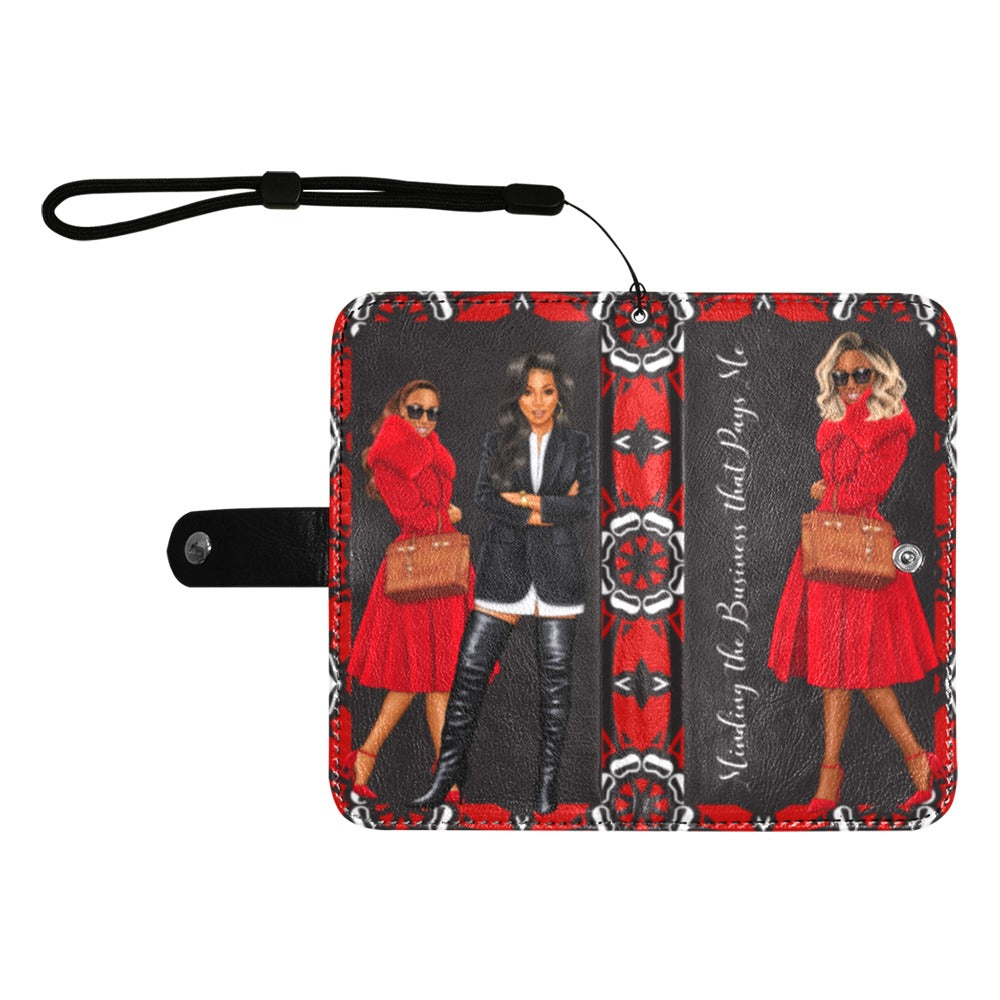 Cell Phone Wallet - Minding My Business - Red and Black