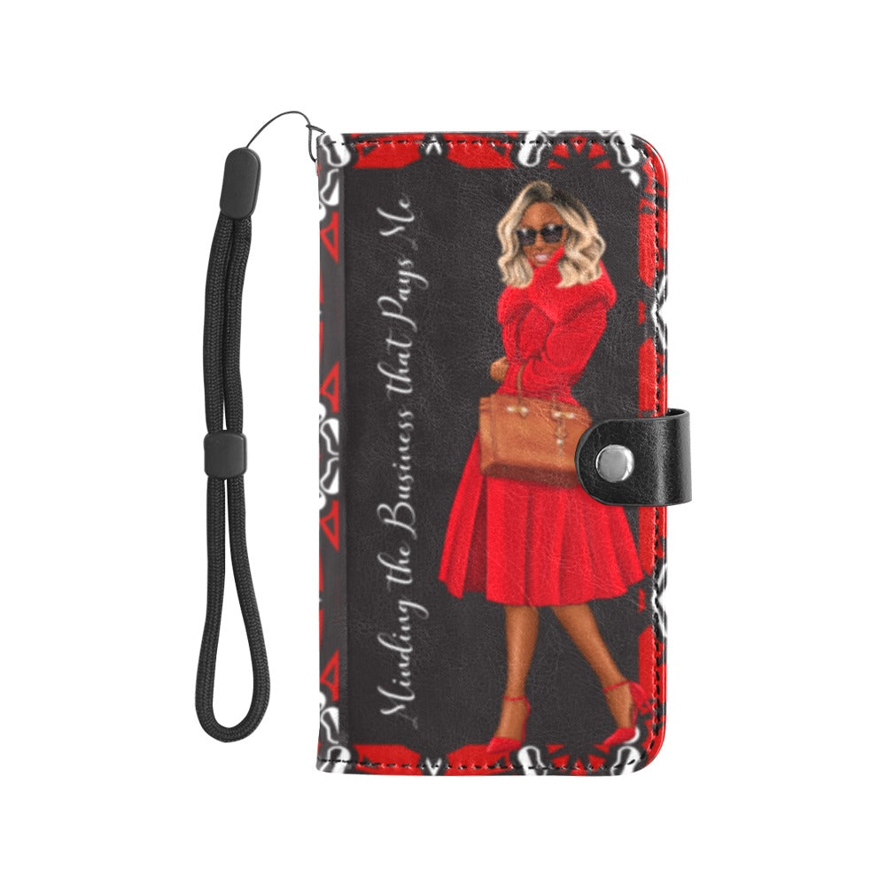 Cell Phone Wallet - Minding My Business - Red and Black