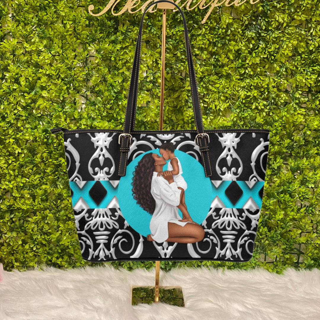 Tote - Mom and Me - Turquoise and  Black